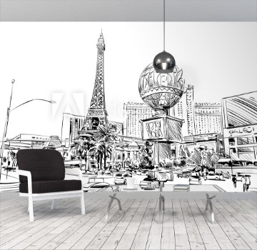 Picture of Las Vegas city hand drawnUSA Nevada Street sketch vector illustration